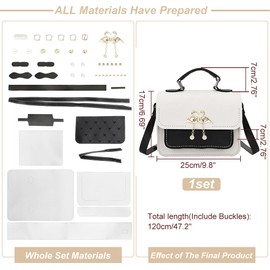WADORN DIY Women Crossbody Bag Making Kit, DIY Imitation Leather Bag Making Material Handmade Knitting Crochet Bags Accessories Set Shoulder Bag Making Sewing Supplies Handicraft Bag Making Kit, White