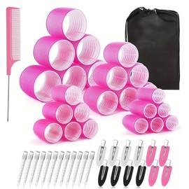 Juego de 50 Rizadores, Tubos para Cabello, 4 Tamaños 25/36/48/63mm, Rizador Tubos para Rizar el Cabello para Cabello Largo, Corto y Flequillo, Incluye Pinzas, Peine y Bolsa