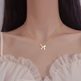 TseenYi Rhinestone Bow Pendant Necklace Gold Crystal Bow Tie Necklace Shining CZ Bowknot Necklace Small Zirconia Bow Choker Necklace Chain Jewelry for Women and Girls