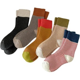 Yanmcxly Women's 5 Pairs Socks, Spring and Summer, Cotton, Ankle Socks, Daisy Pattern, Cute, Socks Set, Breathable, No Stuffy, Odor Resistant, 8.7 - 9.8 inches (22 - 25 cm), Horizontal stripe, Free