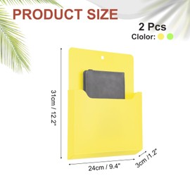 PATIKIL Magnetic File Holder, 2 Pack Magnetic Wall Holder Organizer File Hanging Magnetic Mail Holder for Refrigerator Letters Paper Teacher Classroom, Yellow/Green