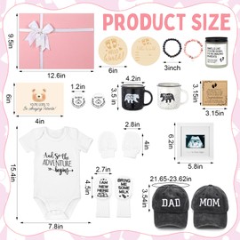 Teenyyou 15 Pcs New Mom Gifts for Women Pregnancy Gifts for New Parents Gender Reveal Gifts Bear Mug Decision Coin Baby Socks Bodysuit Set for First Time Moms Expecting Parents to Be and Baby Shower
