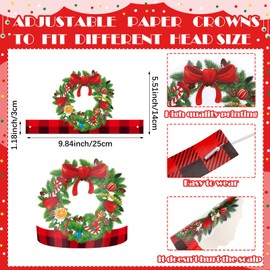 Woanger 48 Pcs Christmas Party Hat Xmas Paper Crown with Elastic Band Paper Hat Crown Adjustable Crown for Kids Xmas (Plaid Style)