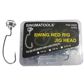 SINGMATOOLS Ned Rig Jig Heads Texas Rig Weighted Swimbait Hooks Offset Worm Hooks Round Bend Straight Shank with Baitholder for Bass Fishing 1/4 1/8 3/16oz