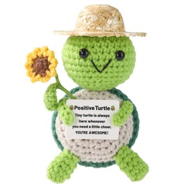 TOYMIS Positive Turtle, Cute Straw Hat, Sunflowers, Crochet Turtle with Card, Positive Crochet Animals for Women and Men, Birthday Encouragement