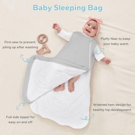 SIMYJOY Baby Sleeping Bag 1.5 Tog Quilted Sleeping Bag Baby 0-6 Months, 95% Bamboo Baby Sleep Bag with 2 Way Zipper, Grey