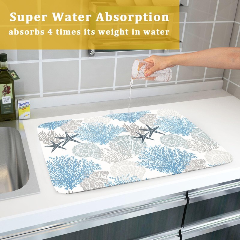 Coastal Blue Gray Dish Drying Pad 18 x 24 Inch