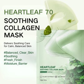 Heartleaf 70 Soothing Collagen Mask, Deep Collagen Face Mask Overnight, 5 PCS Hydration Korean Face Mask Glass Skin, Skin Care Beauty Masks for Soothing & Hydration & Anti Wrinkles for Sensitive Skin