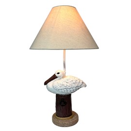 Coastal Pelican Table Lamp with Shade, 23" Tall Hand-Painted Resin Seaside Accent Lamp, Nautical Wildlife Beach House Decor, Textured Sand Base, 40W Max, In-Line Switch, Bulb Not Included