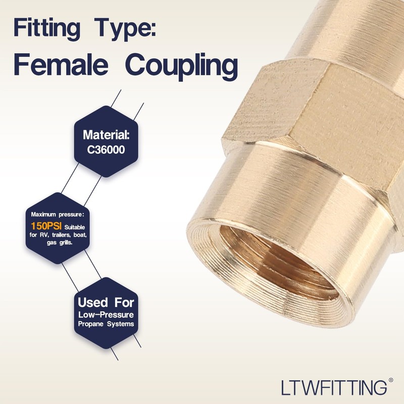 LTWFITTING Brass BSP Pipe Fitting 1/8-Inch Female BSPP Coupling Water