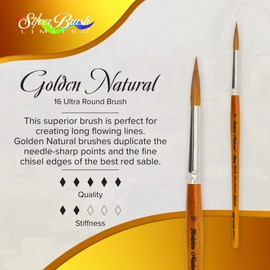 Silver Brush Limited 2031S-16 Golden Natural Ultra Round Paintbrush for Oil, Acrylic, Watercolour, Gouache, Inks, & Dyes, Size 16, Short Handle