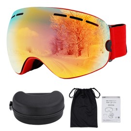 Sport Ski Goggles, Red Skiing Goggles for Man & Woman, Anti-Fog OTG Snow Sunglasses, All Real REVO Detachable Dual lens, UV-400 Protection, Compatible for all Helmet