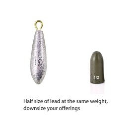 Fishfun Tungsten Bullet Fishing Weights, Insert Free Worm Sinkers, 5 Pack, 1/8oz, Green Pumpkin