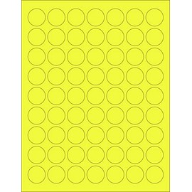 NextDayLabels - 8-1/2 x 11 Neon Color High Light Fluorescent Labels for Laser & Inkjet Printer (Yellow Fluorescent, 1" Round - 63 per Page - 1575 Labels)