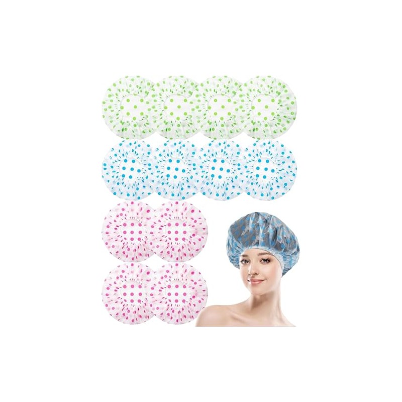 12 Gorras de Baño Mujer, Gorras de Ducha Reutilizables, Diseño