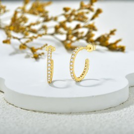 925 Sterling Silber Creolen mit Zirkonia, Knorpel Creolen Creolen Hypoallergen Creolen Silber Creolen für Frauen Damen-YELLOW GOLD