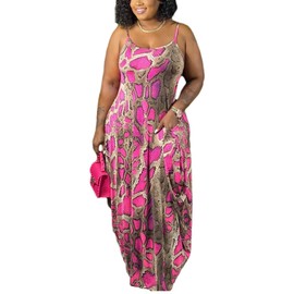 BFFBABY Women's Casual Maxi Dress Sleeveless Tie Dye Spaghetti Strap Summer Plus Size Swing Sundress with Pockets Pink Leopard