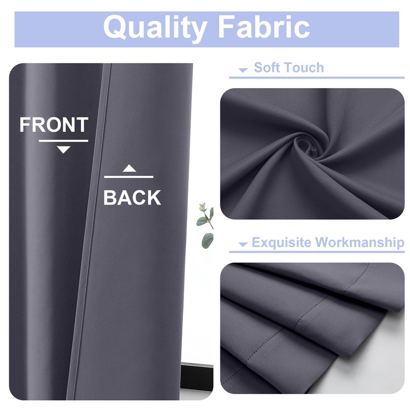 Simplebrand Ava Grey Blackout Curtains for Bedroom 63 Inch Length