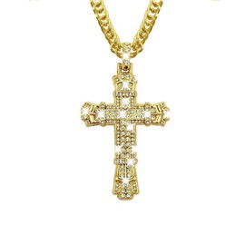 Bling Religious Cross Diamond Car Accessories for Women, Crystal Car Rear View Mirror Charms Car Decoration, Lucky Hanging Interior Ornament Pendant Golden