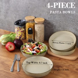 HaWare Pasta Bowls Set of 4, 34oz Salad Bowl Set for Home Kitchen, Stackable Large Wide Ceramic Bowls Plates for Serving Dinner, Microwave & Dishwasher Safe, Reactive Khaki