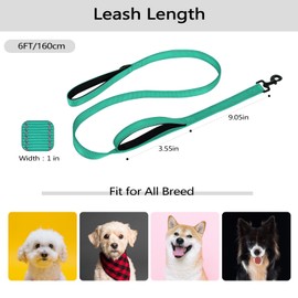 Aepeasti Dog Leash for Medium to Large Dogs with Two Padded Handles 5FT/6FT, Double Handle Dog Leash, Reflective Training Lead, Durable Traffic Leashes(6FT,Green)