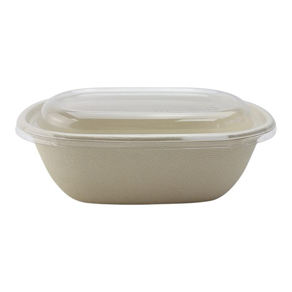 Signature Packaging Premium Bagasse Biodegradable Food Containers - 25 Sugarcane Salad Bowl with 25 Clear Reusable Lids - 770ml - Great Paper Bowls for All Types of Food - Completely Biodegradable