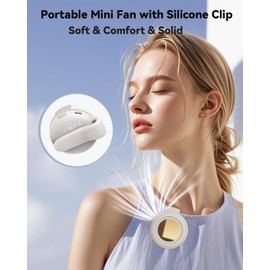 HMUTLHT Portable Clip On Fan, Portable Silent Mini Bladeless Fan Clip On for Shirt & Waist, Adjustable 3-Speed Suspended Whirlwind Fans (White)