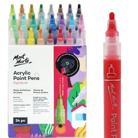 Mont Marte Broad Tip 3mm Acrylic Paint Pens Signature 24pc, Vibrant And Opaque Acrylic Based Ink, DIY, Design, Decorate and Draw On Canvas, Glass, Ceramic Plastic, Concrete, Stone