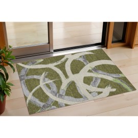 Homeroots 3' X 5' Olive Green Beige And Gray Abstract Washable Indoor Outdoor Area Rug