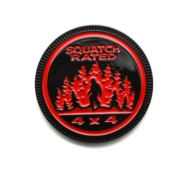 1pc Squatch 4x4 Rated Emblem, 4 x 4 Metal Automotive Badge 3D Metal Round Emblem Decals Badge Decals Stickers Replacement for Jeep Wrangler Vehicles Trucks SUV (SQUATCH Rated-Red)