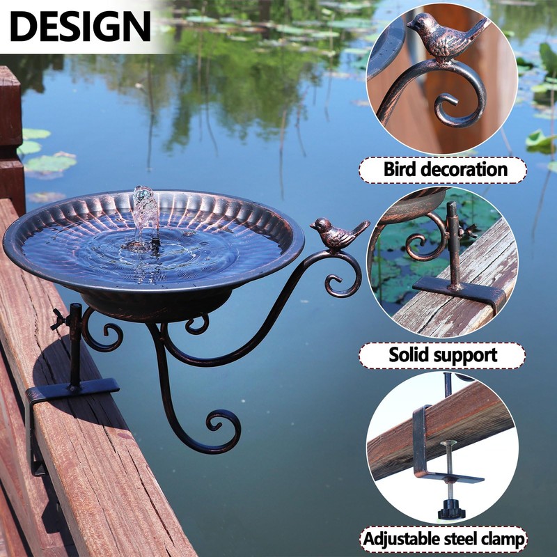 HLQMFHT Solar Bird Bath,Deck Bird Bath with Solar Fountain,Metal Bird