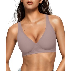OEAK Womens Deep V Bras Wireless Comfortable Bra Supportive No Underwire Bras Tshirt Push Up Bralettes Plunge Seamless Bra Grey