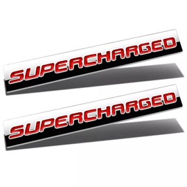 2Pcs Metal Supercharged Car 3D Emblem Premium Auto Badge Rear Trunk Side Sticker (Silver Red)