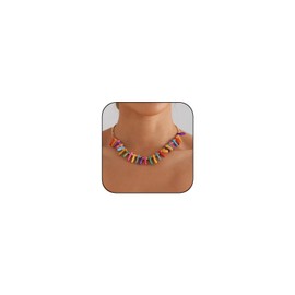 Colorful Necklace for Women Multicolor Pearl Choker Necklace Summer Puka Shell Charm Necklace Dainty Boho Gold Paperclip Beach Necklace Jewelry Outfit Accessories (One)