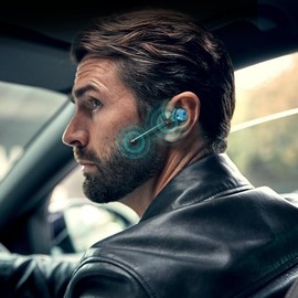 AYI IHAO Wireless Bluetooth Earpiece Headphone Dual Noise Cancelling Mic Painless Open-Ear Handsfree Headset Stereo Sound Left/Right Changeable Earhook Earphones for Driving/Business/Gym