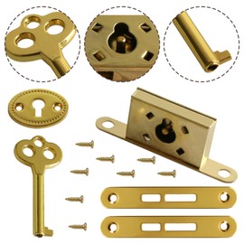 Full Mortise Antique Gold Plated Jewelry Box with Key and mounting Screw for mini Box Locks, Jewelry Box Locks, Furniture Lock Replacements (Gold - Set of 1)