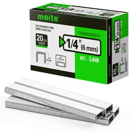 meite 20 Gauge 1/2-Inch (12.3mm) Crown 1/4-Inch Length Upholstery Staples for Staple Gun, Fine Wire Galvanized Staples for Carpet, Work Box, Cable, Shed (3 Boxes)