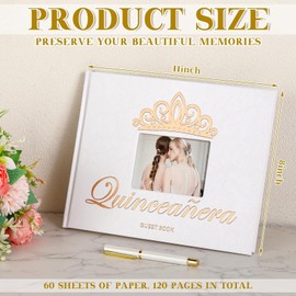 MotiMind Quinceañera Guest Book with Pen 11 x 8 Inch Libro De Firmas Para 15 Años Quinceanera Leather Hardcover Signature Book Guest Sign in for 15th Party Favors Decoration (White,Crown)