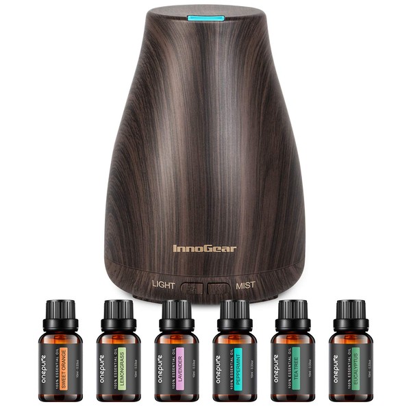 InnoGear Essential Oil Diffuser with Oils, 150ml Aromatherapy Diffuser with 6 Essential Oils Set, Aroma Cool Mist Humidifier Gift Set, White