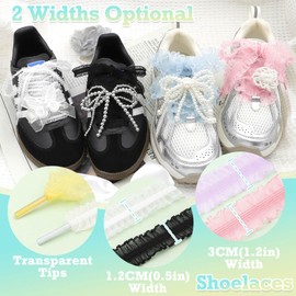 WEGOODZF Flat Tulle Shoe Laces: 2 Pairs 1.2CM Wide White Elastic Sheer Shoelaces 47 inch