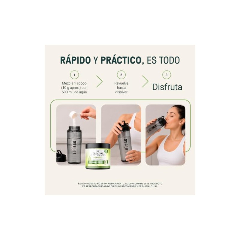 LIFE 360+ Creatine Electrolytes Refresher 300 Gramos | Sabor Pepino
