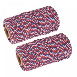 sourcing map Twine Packing String Wrapping Cotton Twine 100M/109 Yard Red Blue and White Rope for Gift Wrapping, Christmas Twine, Pack of 2