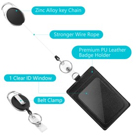 DUPENCD 2 Pack Badge Holders, Vertical PU Leather ID Badge Card Holder with Detachable Neck Lanyard Strap and Retractable Badge Reel ID Card Holders Set, Detachable Keychain, Cruise Ship Cards Holder