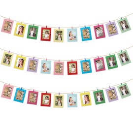 30 PCS Hanging Photo Display with Clips, Hanging Picture Frames with Clips and String 4 X 6 Inch Color Paper Picture Frames Photo Display Board DIY Photo Hanging Display for Home,Office,Wedding,Party