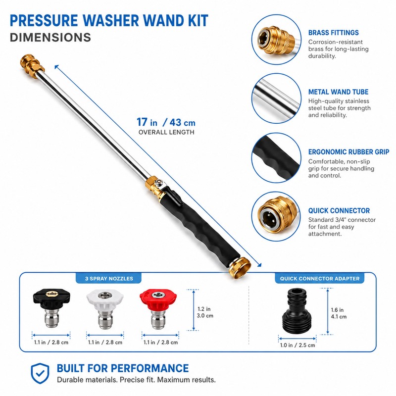 Hydro Jet Power Washer Wand with 3 Interchangeable Nozzles for
