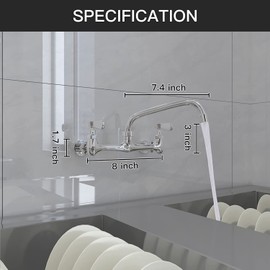 BWE Commercial Kitchen Faucets, Kitchen Sink Faucet, 8 Inch Center with 8" Swivel Spout 2 Handles Backsplash Mounted Sink Faucets Chrome Heavy Duty Brass, Laundry Faucet Restaurant Mixer Tap