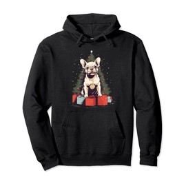 Christmas Tree, ornaments and Cute Frenchie Santa Christmas Pullover Hoodie