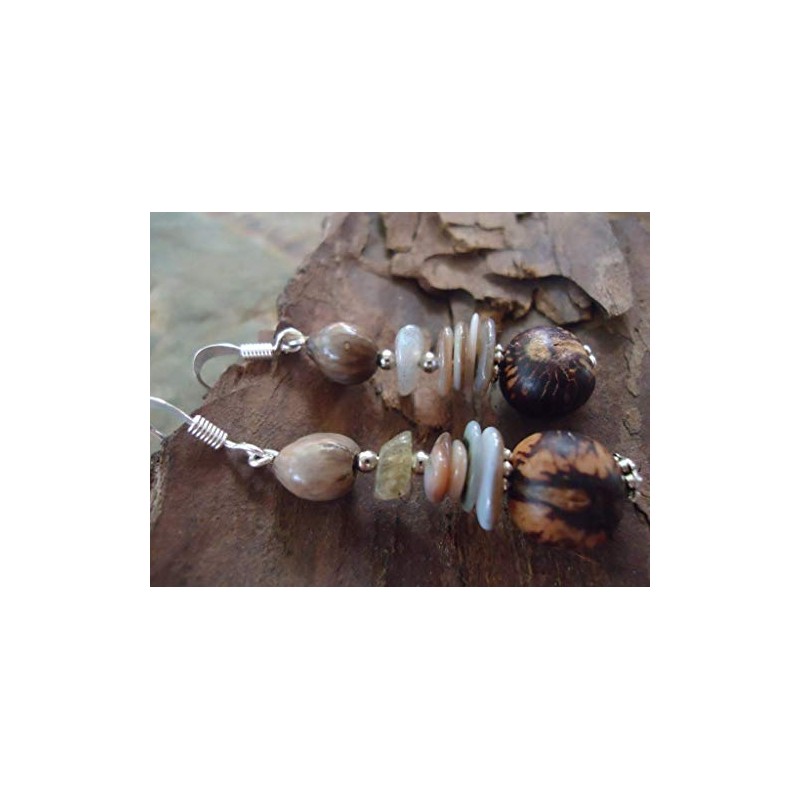 ♥ Material mix earrings ♥ Seeds, stone, mother of pearl