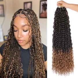 ZRQ 9 Packs Senegalese Twist Crochet Hair 24 Inch Black Brown Pre Looped Synthetic Braiding Hair with Curly Ends Boho Island Twist Crochet Hair for Girl