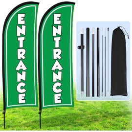 Buryeah 2 Sets Entrance Feather Flag 8 ft Entrance Banner Flag with Pole Kit and Ground Stake for Business Advertising Sign for Outside(Green)